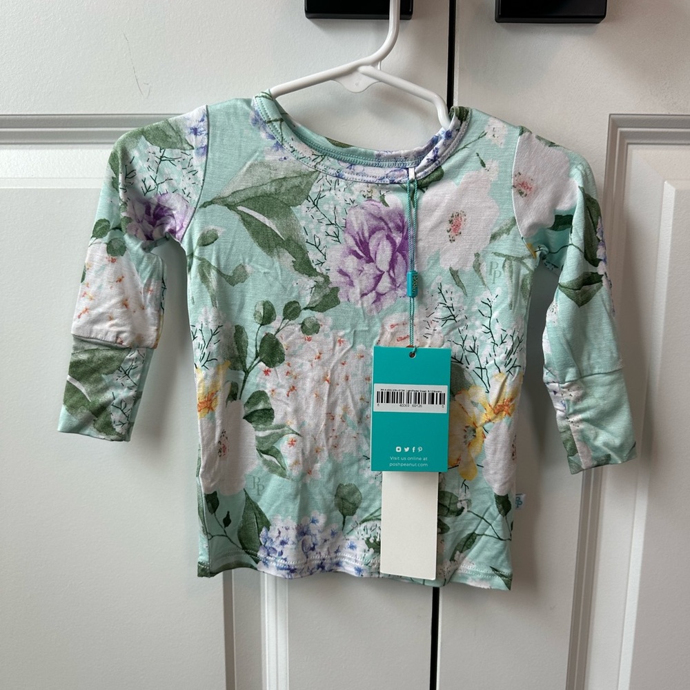 Posh Peanut Erin Floral Light Green Pajama Top NWT (Size 6-12 Months)